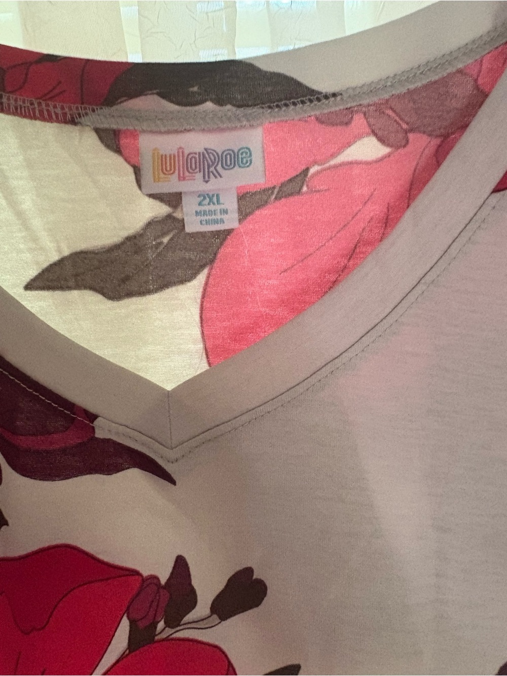 LuLaRoe Floral Pink Gray White V-Neck Top